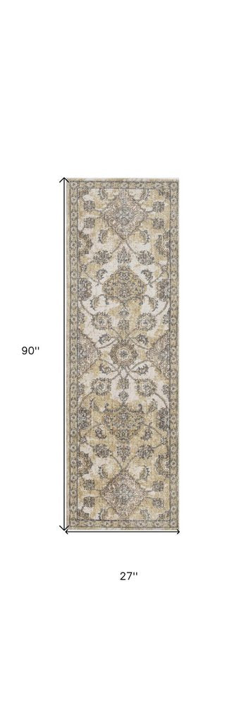 8' X 11' Ivory Beige And Gray Wool Floral Medallion Distressed Area Rug
