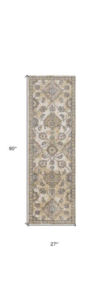 2' X 3' Ivory Beige And Gray Wool Floral Medallion Area Rug