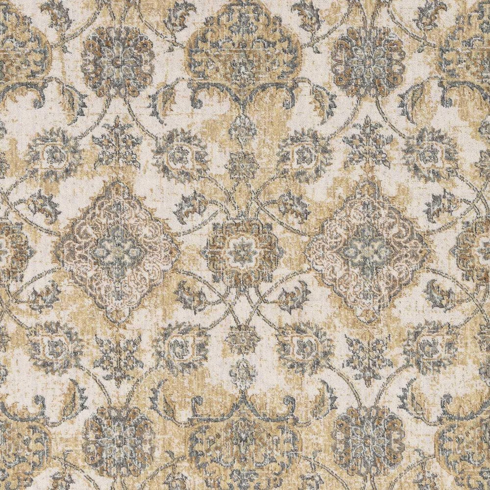 8' X 11' Ivory Beige And Gray Wool Floral Medallion Distressed Area Rug