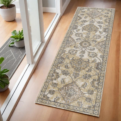 3' X 5' Ivory Beige And Gray Wool Floral Medallion Area Rug