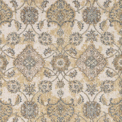 8' X 11' Ivory Beige And Gray Wool Floral Medallion Distressed Area Rug