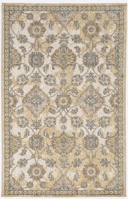2' X 3' Ivory Beige And Gray Wool Floral Medallion Area Rug