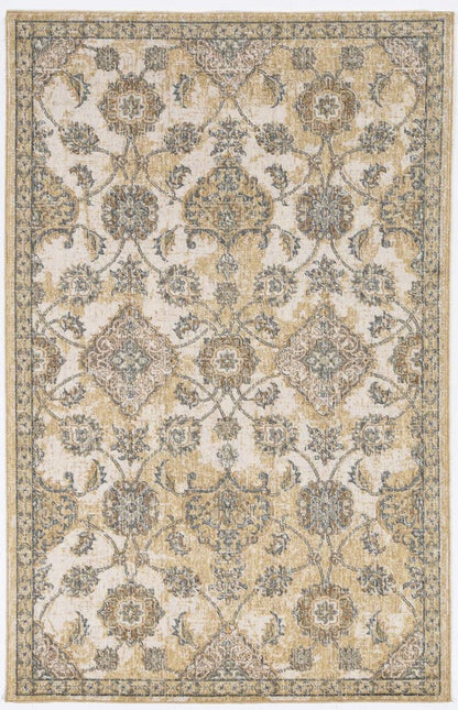 8' X 11' Ivory Beige And Gray Wool Floral Medallion Distressed Area Rug