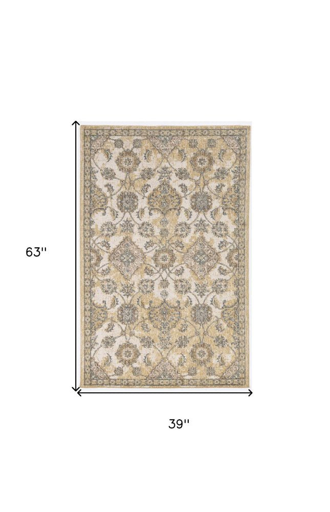 8' X 11' Ivory Beige And Gray Wool Floral Medallion Distressed Area Rug
