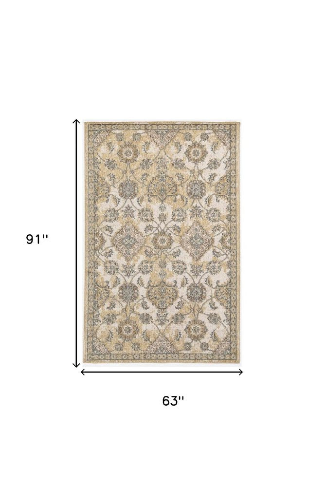 2' X 3' Ivory Beige And Gray Wool Floral Medallion Area Rug