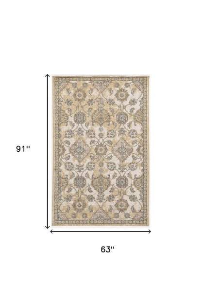 2' X 3' Ivory Beige And Gray Wool Floral Medallion Area Rug