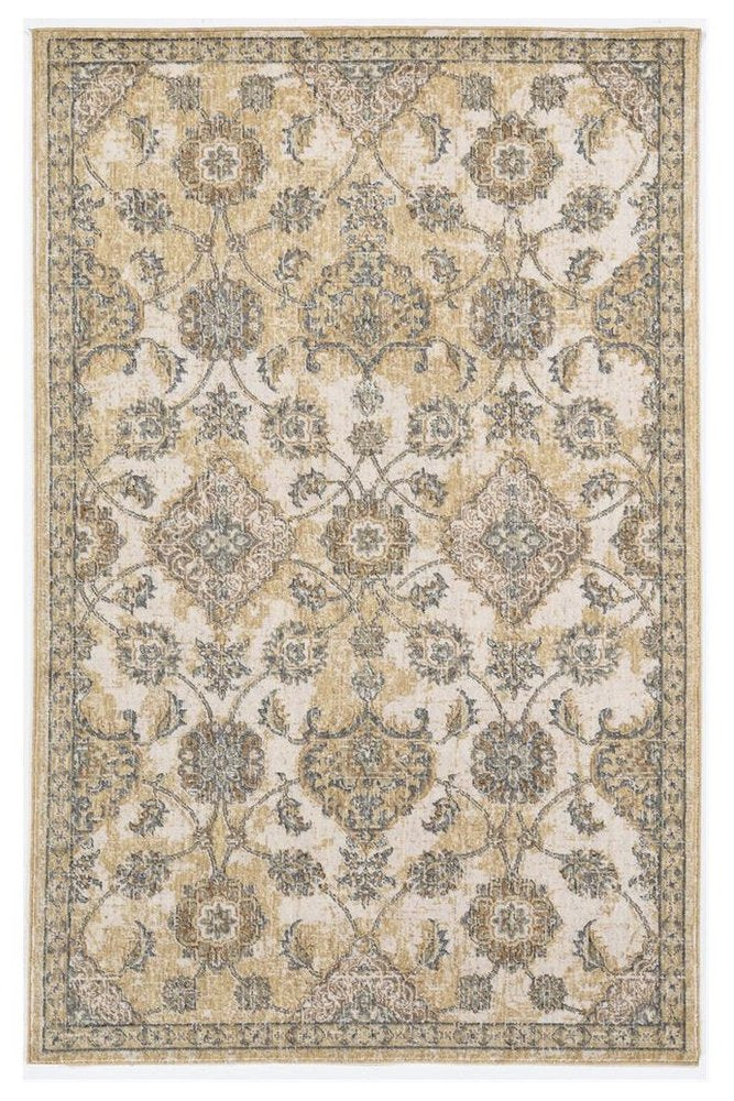 2' X 3' Ivory Beige And Gray Wool Floral Medallion Area Rug