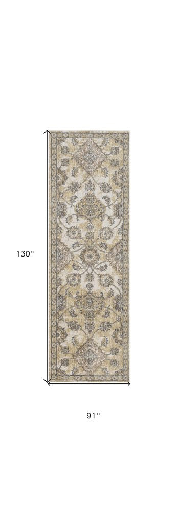 2' X 3' Ivory Beige And Gray Wool Floral Medallion Area Rug