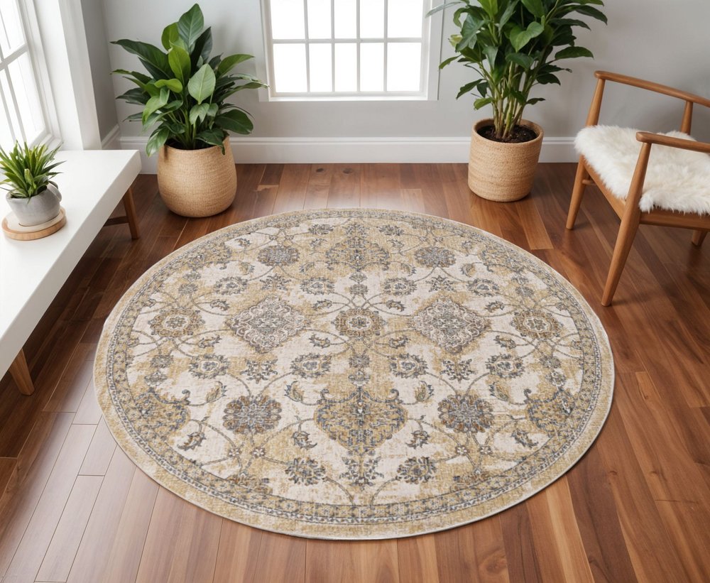 2' X 3' Ivory Beige And Gray Wool Floral Medallion Area Rug
