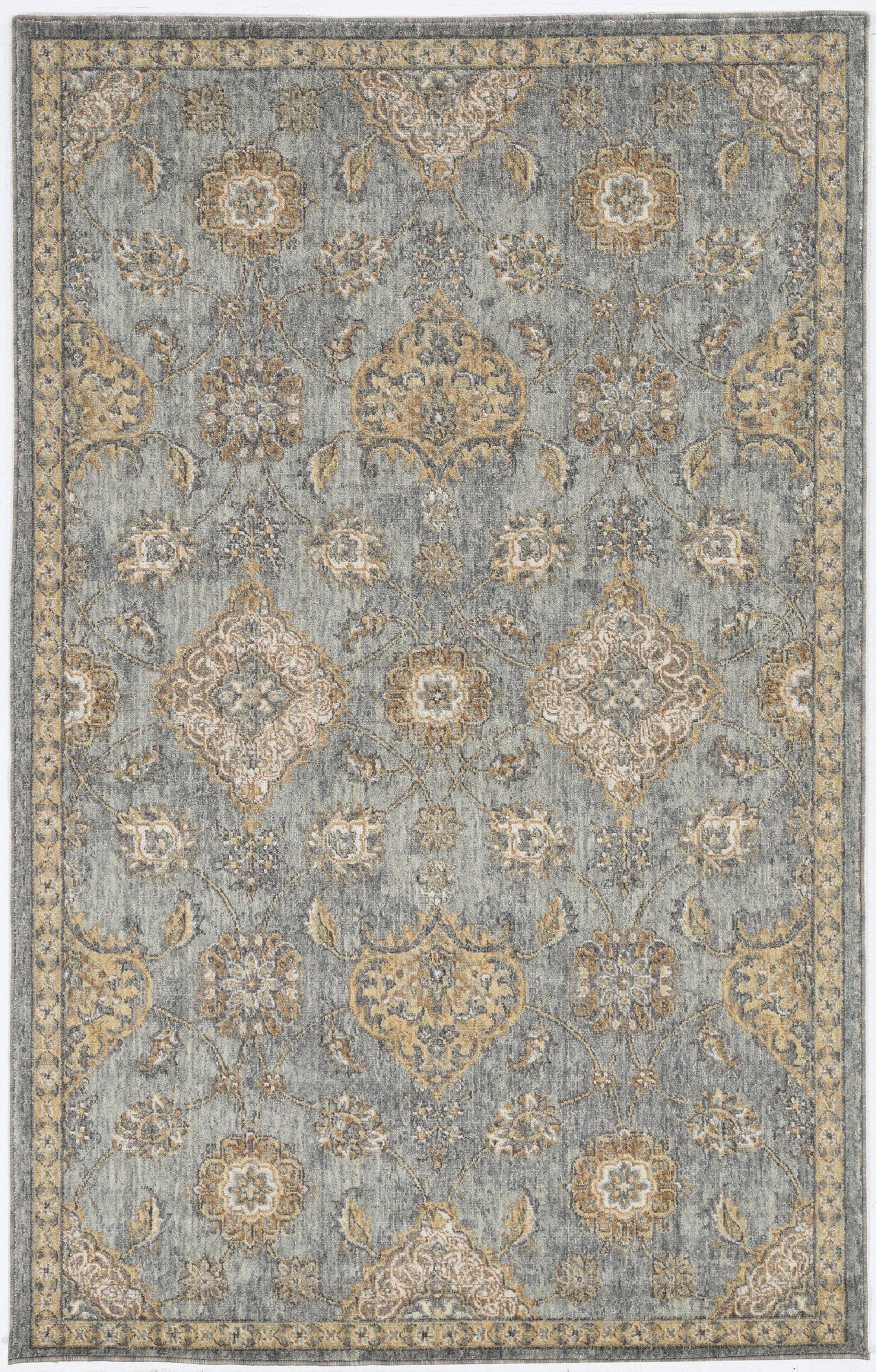 2' X 3' Sage Orange And Gray Wool Floral Distressed Area Rug