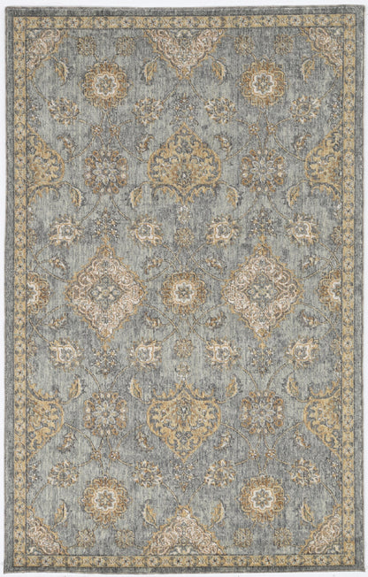 2' X 3' Sage Orange And Gray Wool Floral Distressed Area Rug