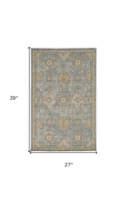 9' Sage Orange And Gray Wool Floral Distressed Round Rug