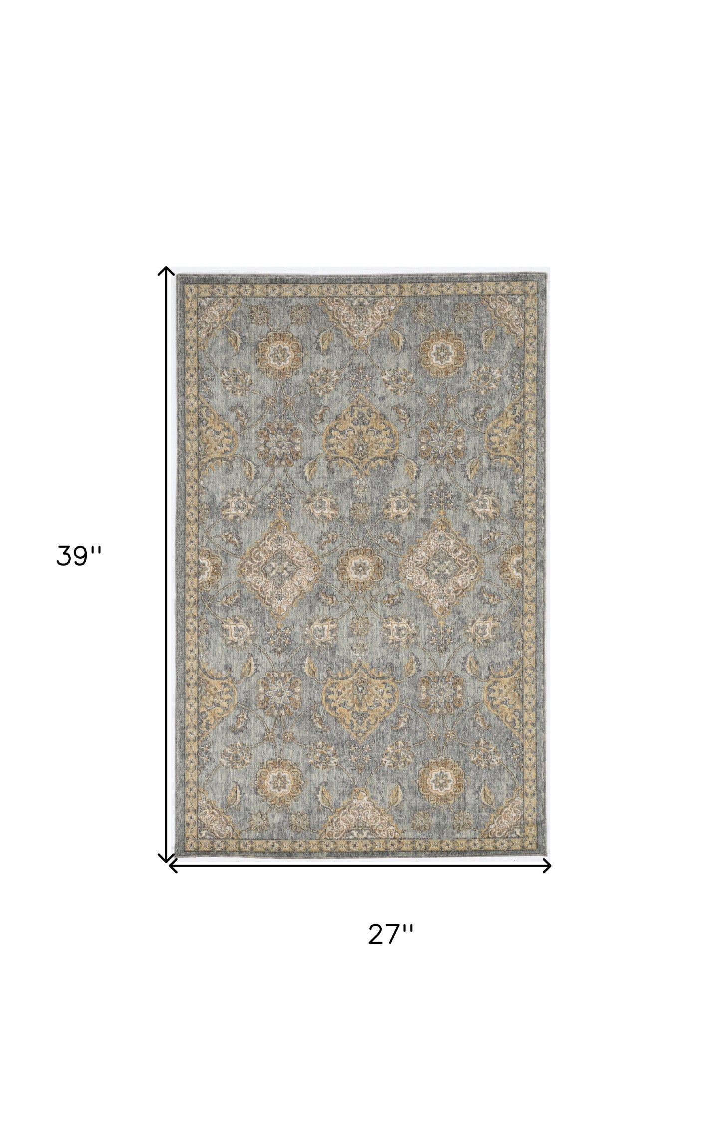 2' X 3' Sage Orange And Gray Wool Floral Distressed Area Rug