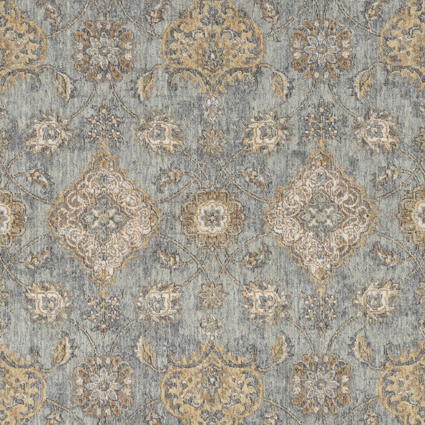 2' X 3' Sage Orange And Gray Wool Floral Distressed Area Rug