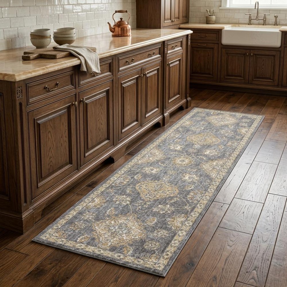 8' Sage Orange And White Wool Floral Distressed Runner Rug