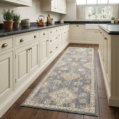 9' Sage Orange And Gray Wool Floral Distressed Round Rug