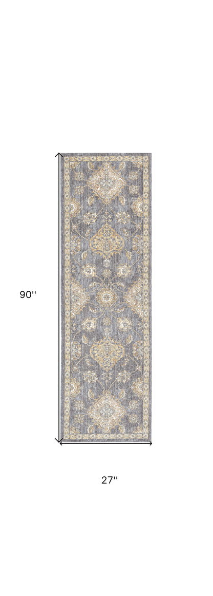 2' X 3' Sage Orange And Gray Wool Floral Distressed Area Rug
