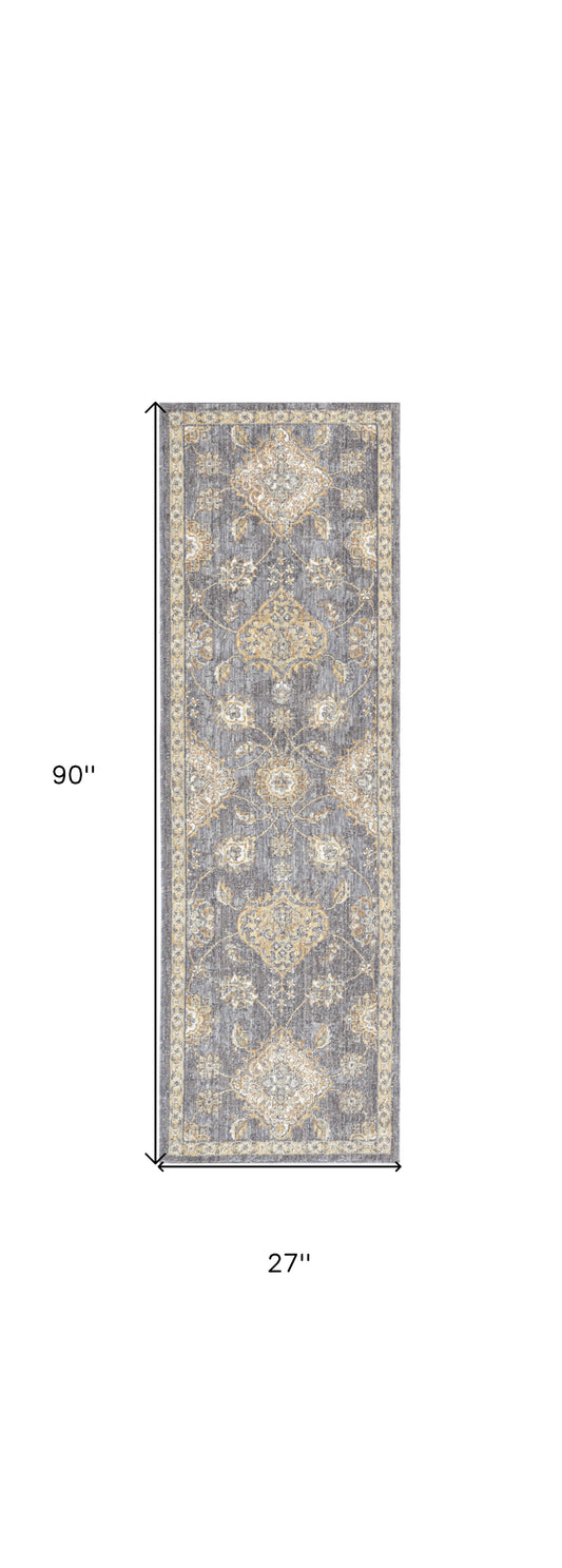 8' Sage Orange And White Wool Floral Distressed Runner Rug