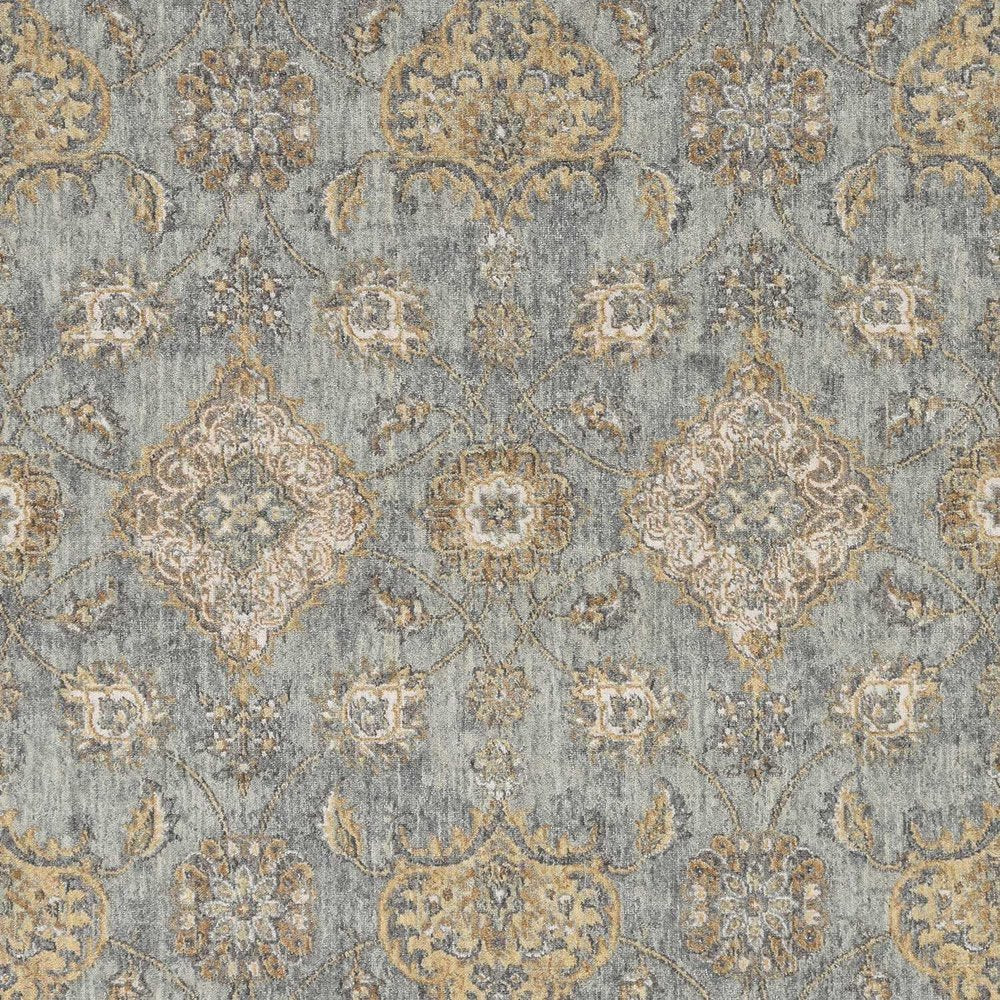 9' Sage Orange And Gray Wool Floral Distressed Round Rug