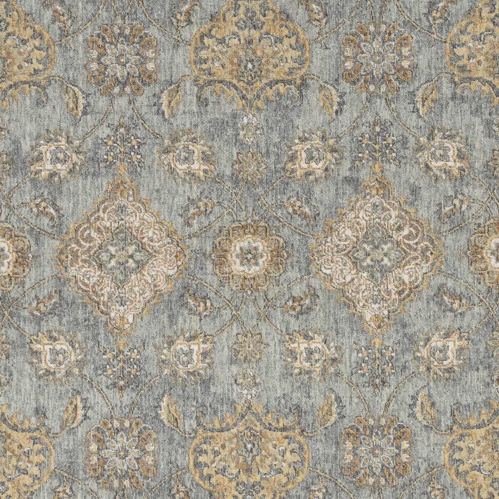 2' X 3' Sage Orange And Gray Wool Floral Distressed Area Rug