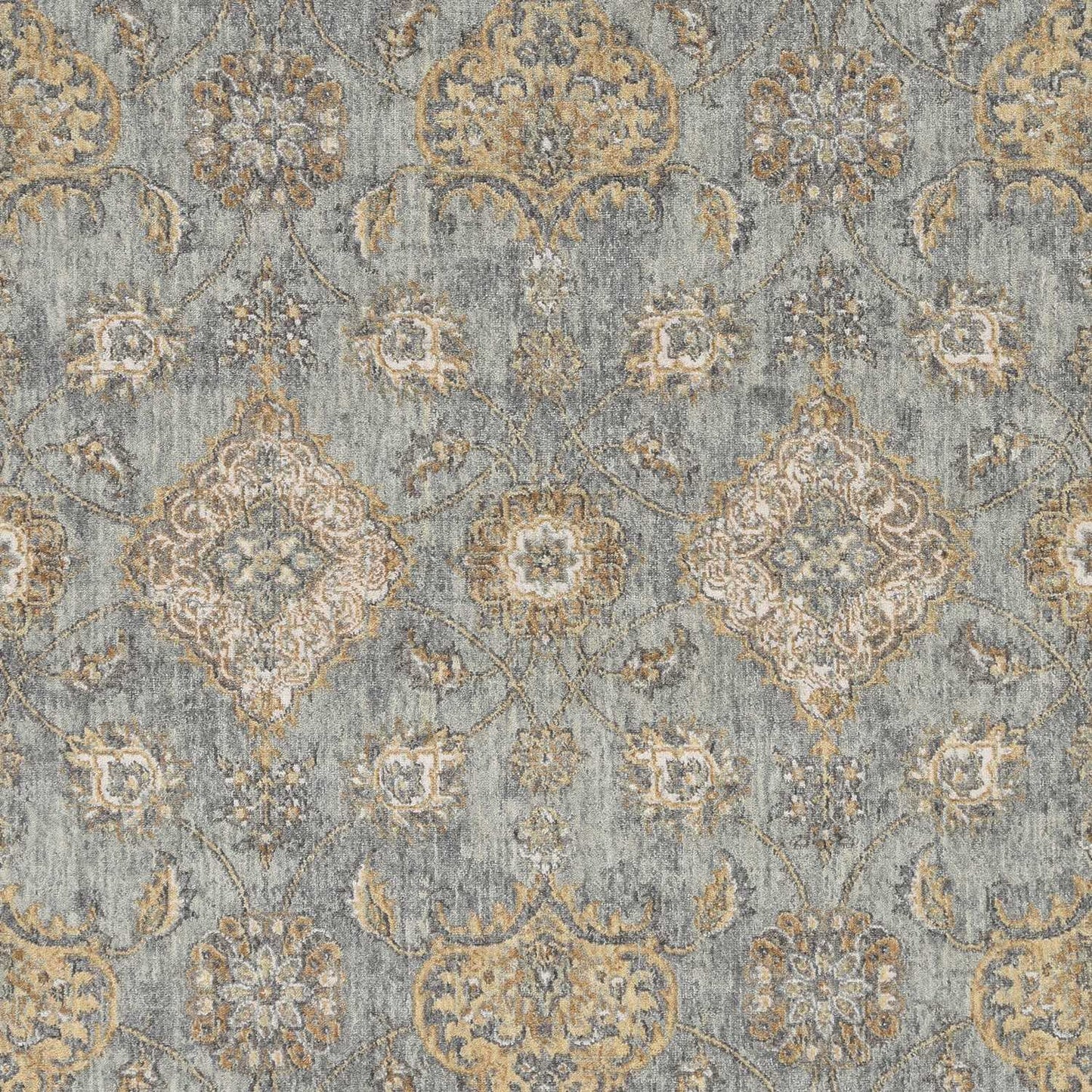2' X 3' Sage Orange And Gray Wool Floral Distressed Area Rug