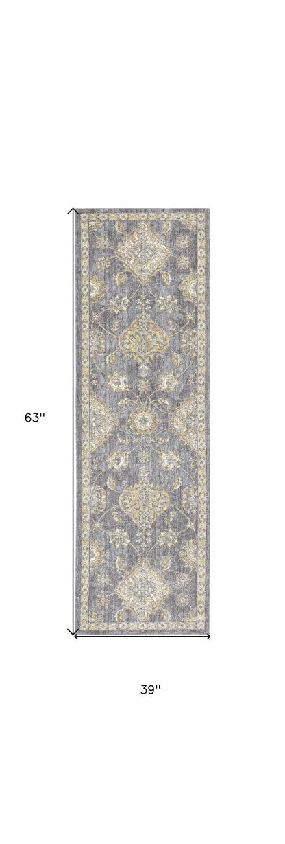 2' X 3' Sage Orange And Gray Wool Floral Distressed Area Rug