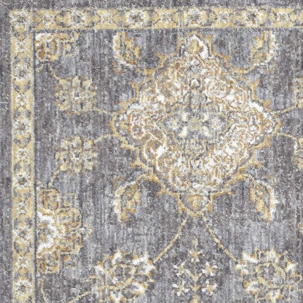 2' X 3' Sage Orange And Gray Wool Floral Distressed Area Rug