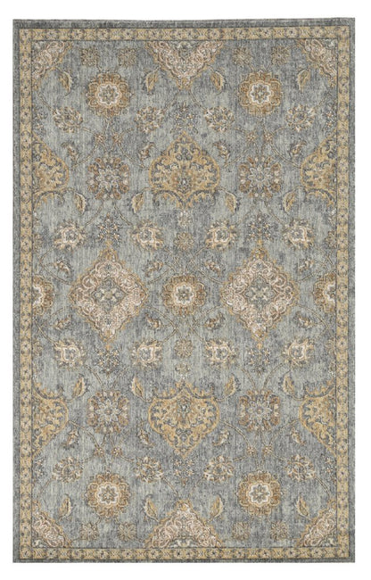 2' X 3' Sage Orange And Gray Wool Floral Distressed Area Rug
