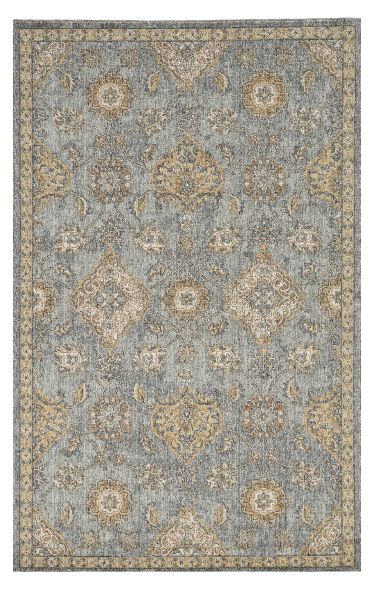 2' X 3' Sage Orange And Gray Wool Floral Distressed Area Rug