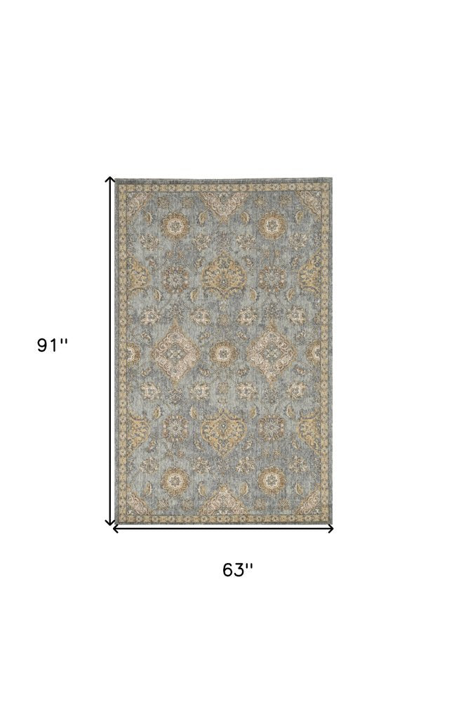 2' X 3' Sage Orange And Gray Wool Floral Distressed Area Rug