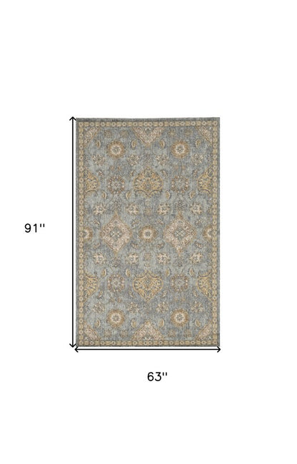 2' X 3' Sage Orange And Gray Wool Floral Distressed Area Rug