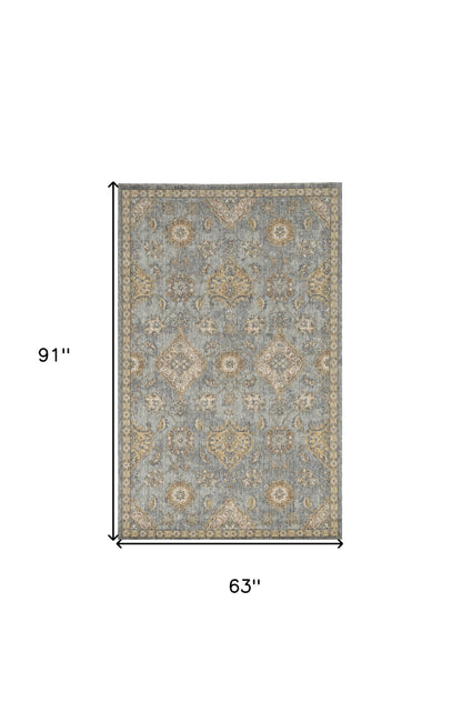 2' X 3' Sage Orange And Gray Wool Floral Distressed Area Rug