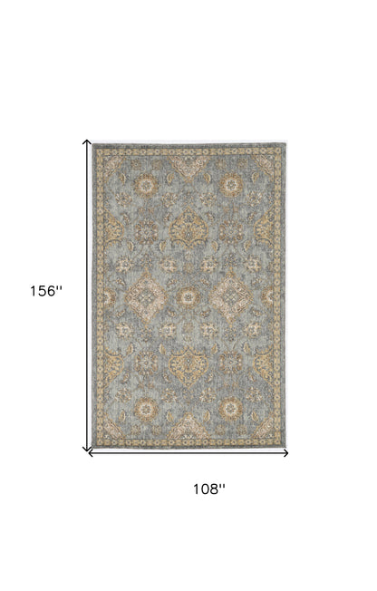 8' Sage Green Machine Woven Vintage Traditional Indoor Runner Rug