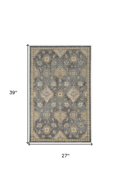 8' X 11' Sage And Slate Gray Wool Floral Medallion Distressed Area Rug
