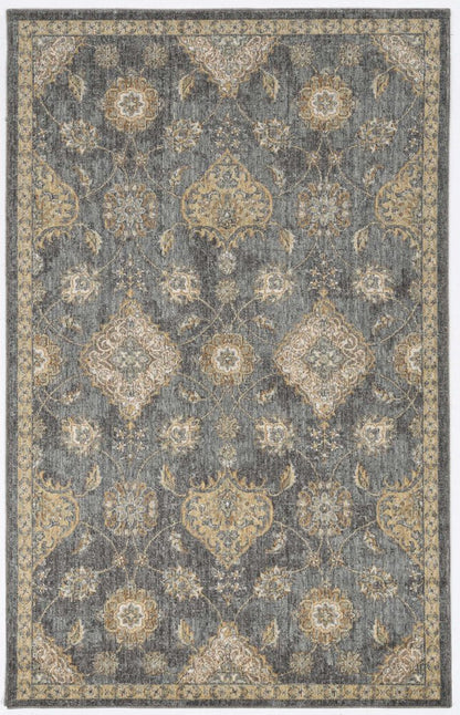 7' Sage And Slate Gray Wool Floral Medallion Runner Rug