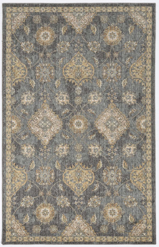 7' Sage And Slate Gray Wool Floral Medallion Runner Rug
