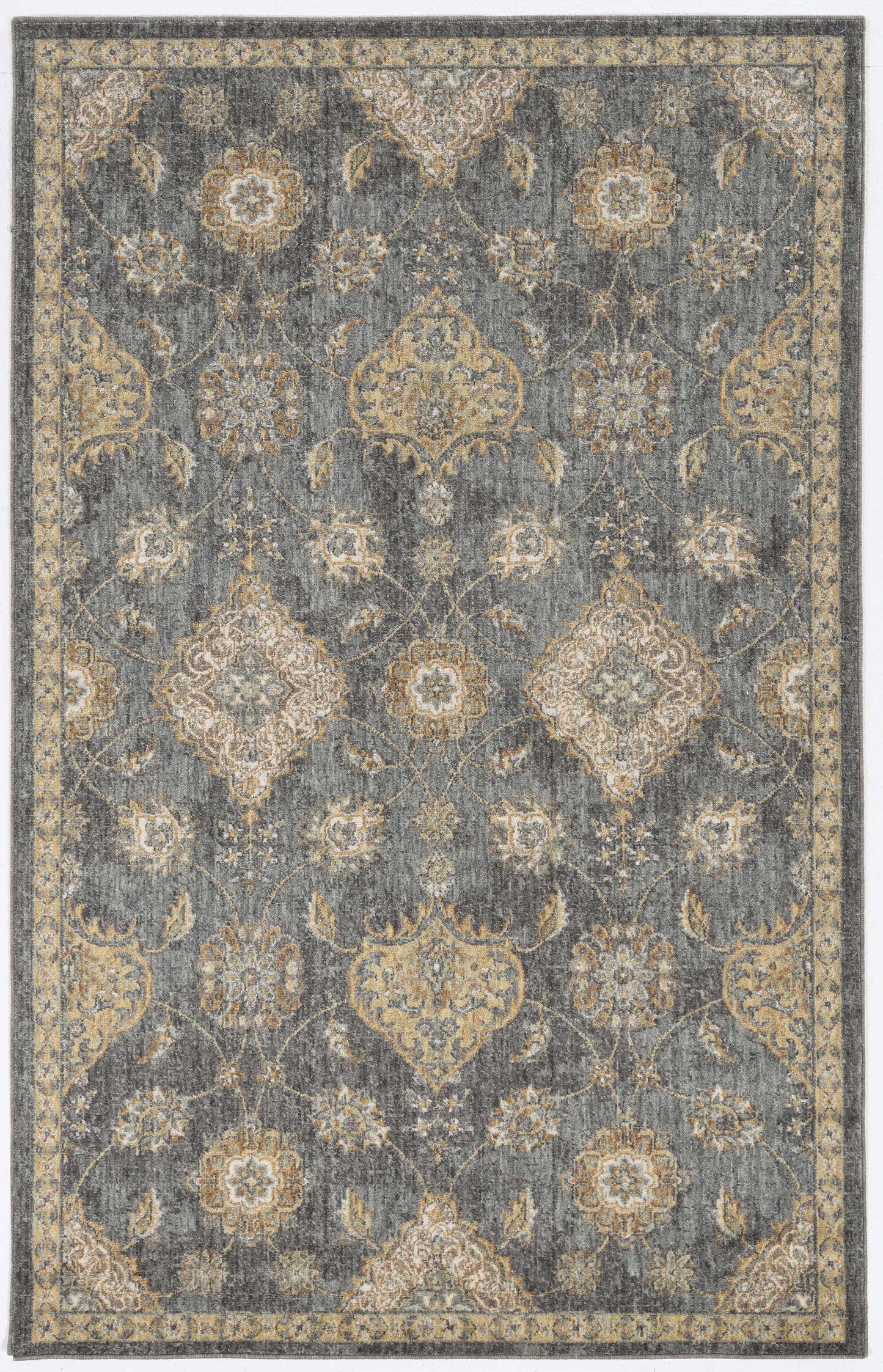 7' Sage And Slate Gray Wool Floral Medallion Runner Rug