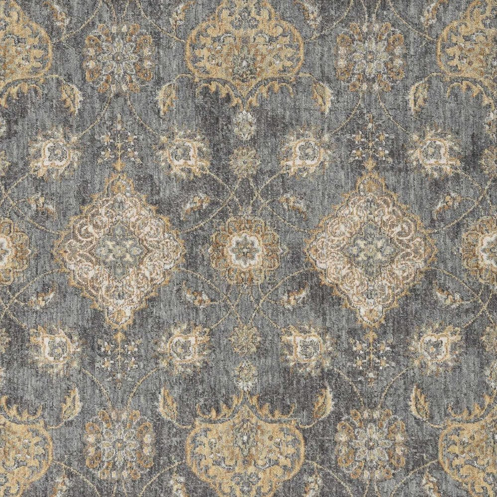 7' Sage And Slate Gray Wool Floral Medallion Runner Rug