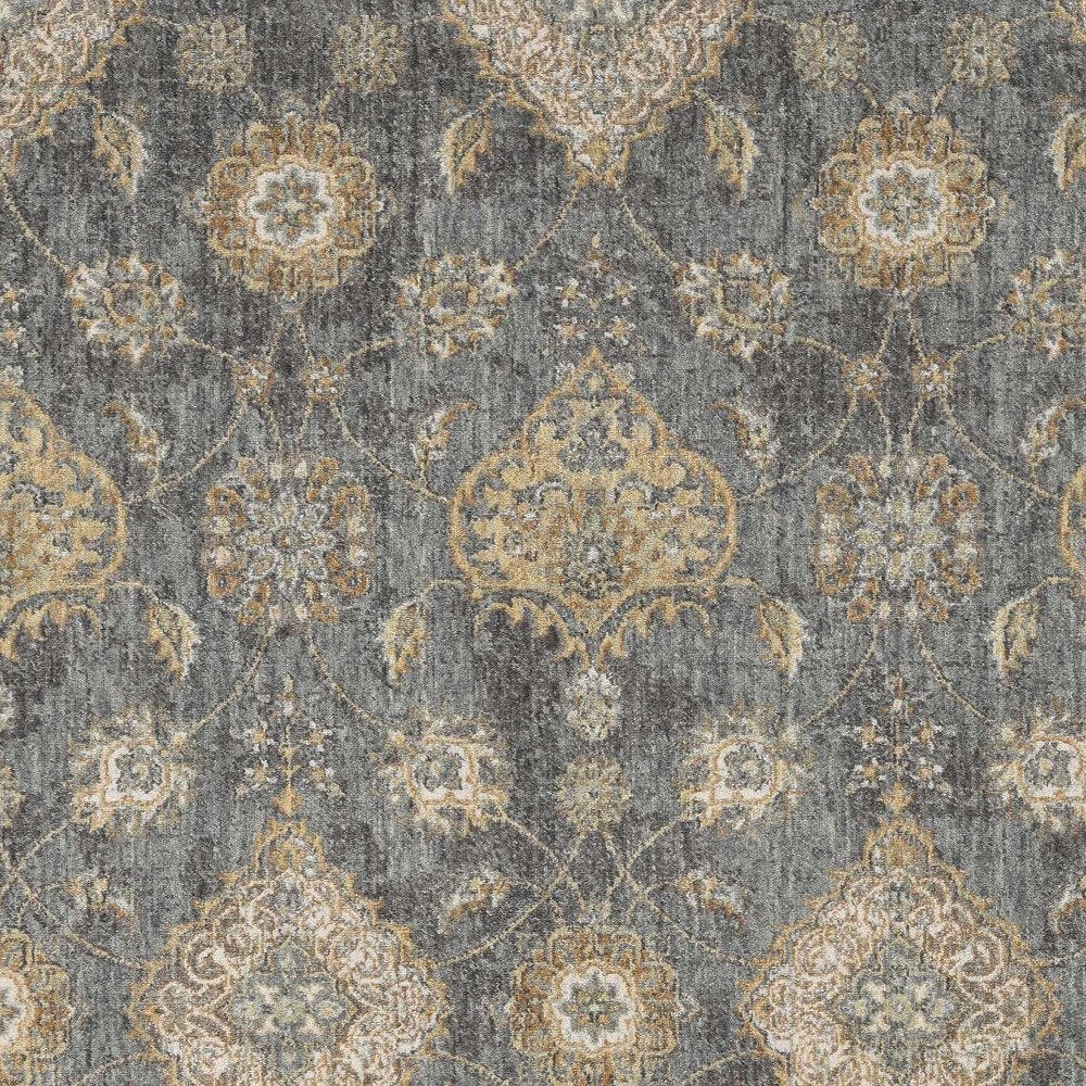 7' Sage And Slate Gray Wool Floral Medallion Runner Rug