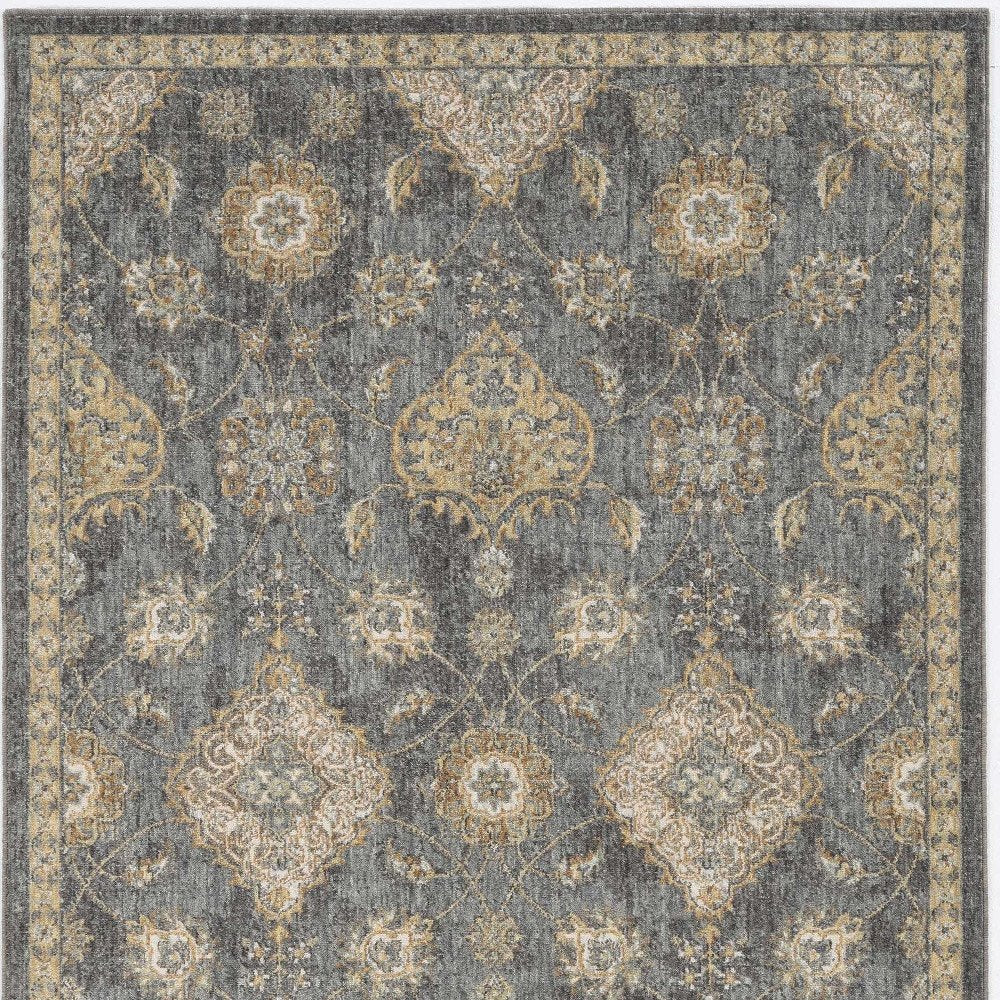 7' Sage And Slate Gray Wool Floral Medallion Runner Rug