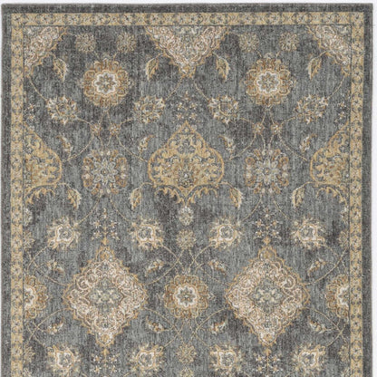 7' Sage And Slate Gray Wool Floral Medallion Runner Rug