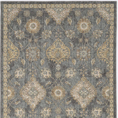 8' X 11' Sage And Slate Gray Wool Floral Medallion Distressed Area Rug