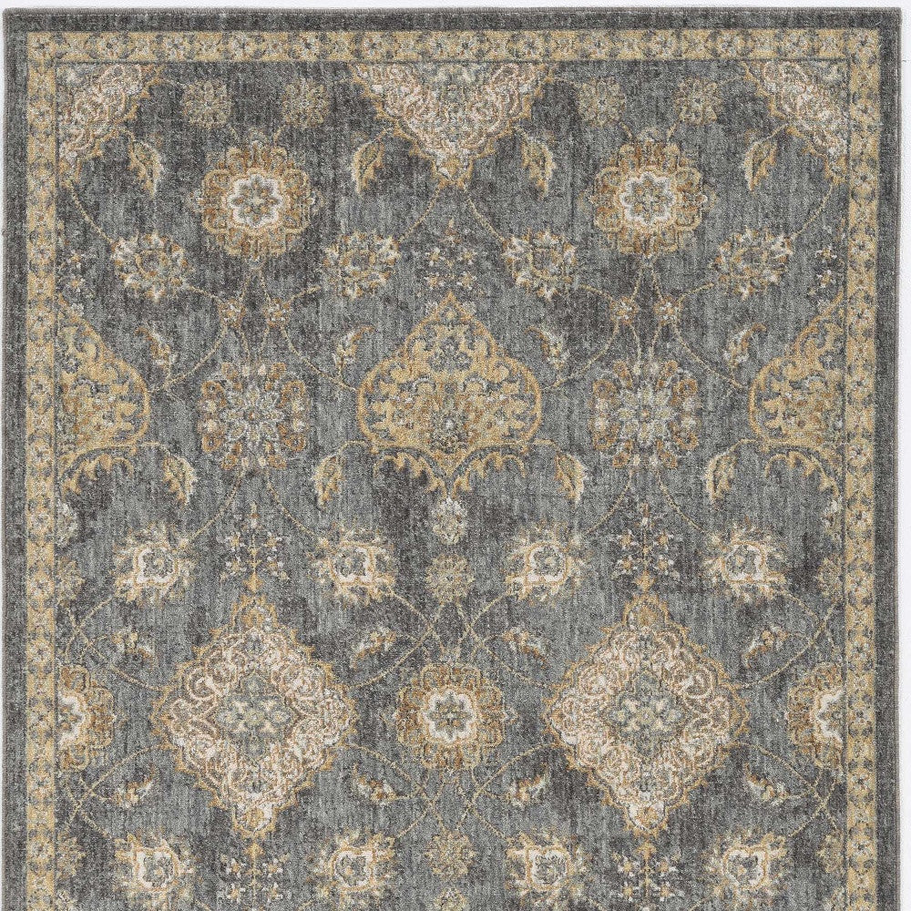 7' Sage And Slate Gray Wool Floral Medallion Runner Rug