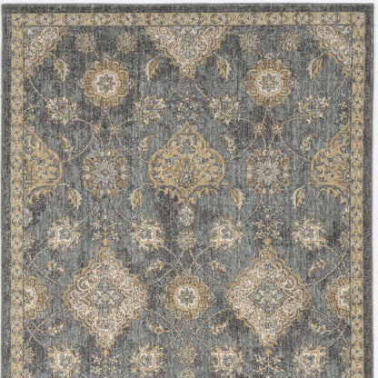 7' Sage And Slate Gray Wool Floral Medallion Runner Rug