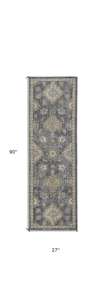 8' X 11' Sage And Slate Gray Wool Floral Medallion Distressed Area Rug