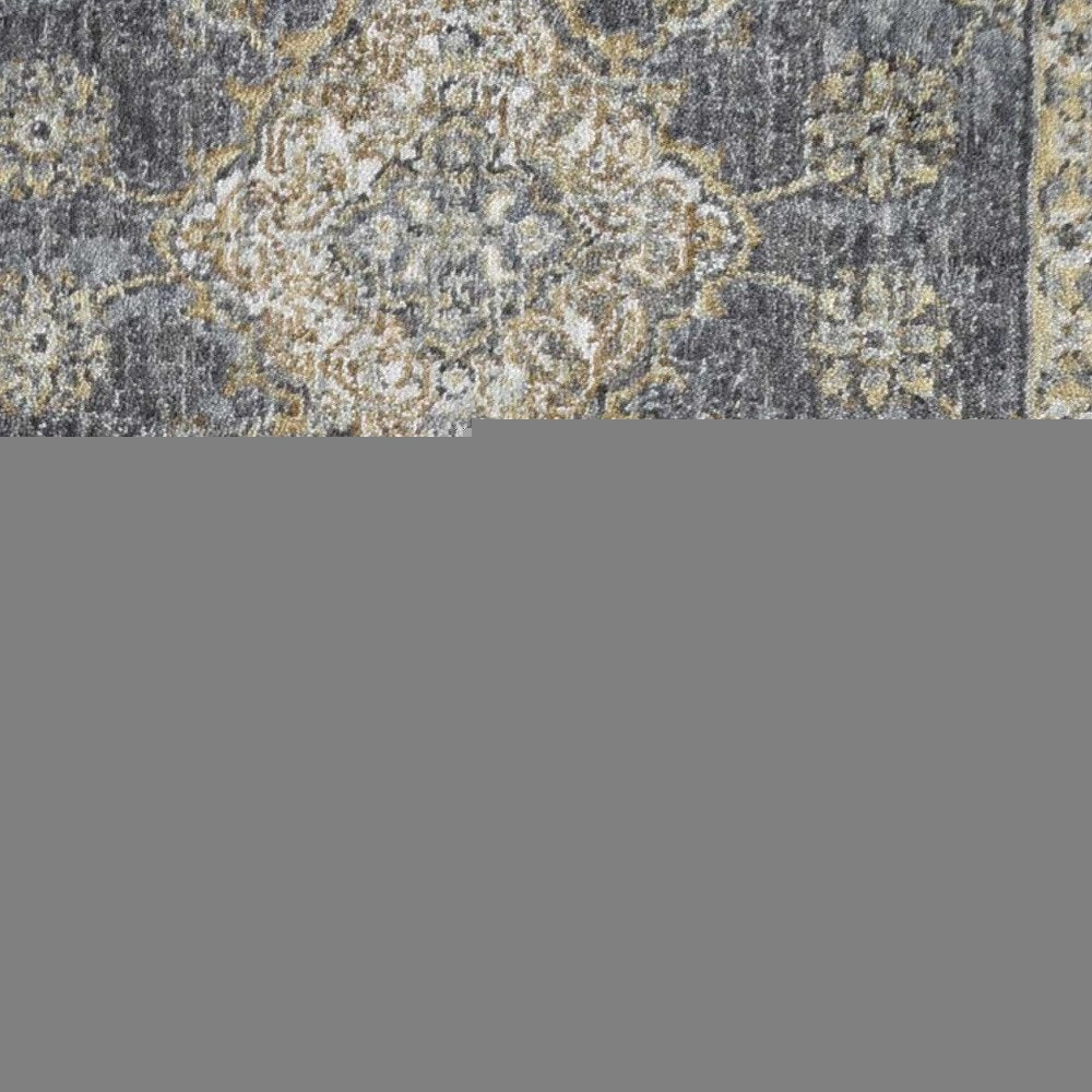 8' X 11' Sage And Slate Gray Wool Floral Medallion Distressed Area Rug