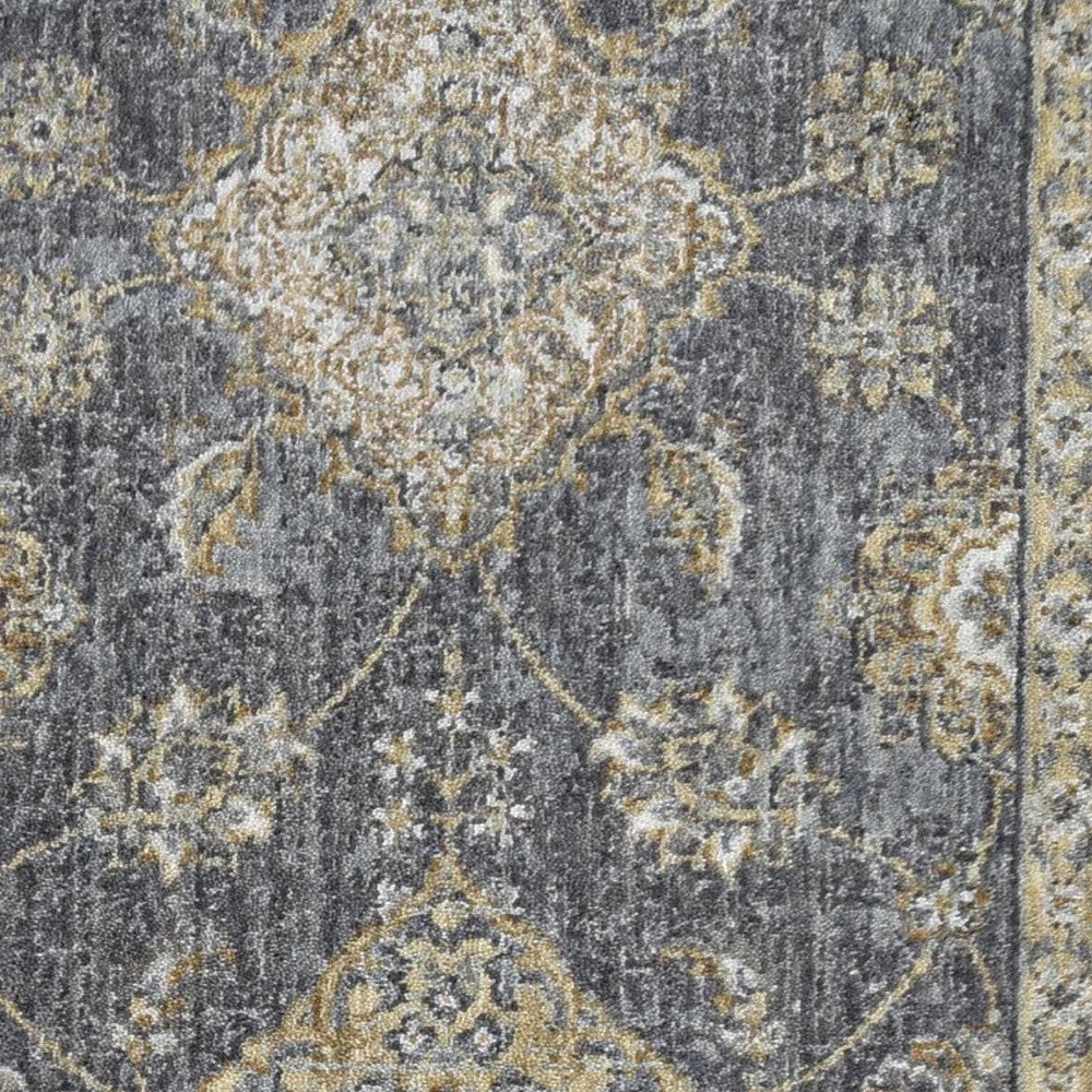 7' Sage And Slate Gray Wool Floral Medallion Runner Rug