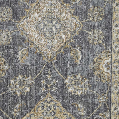 7' Sage And Slate Gray Wool Floral Medallion Runner Rug