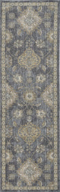 7' Sage And Slate Gray Wool Floral Medallion Runner Rug