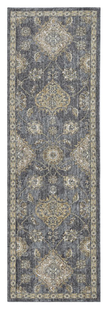 7' Sage And Slate Gray Wool Floral Medallion Runner Rug